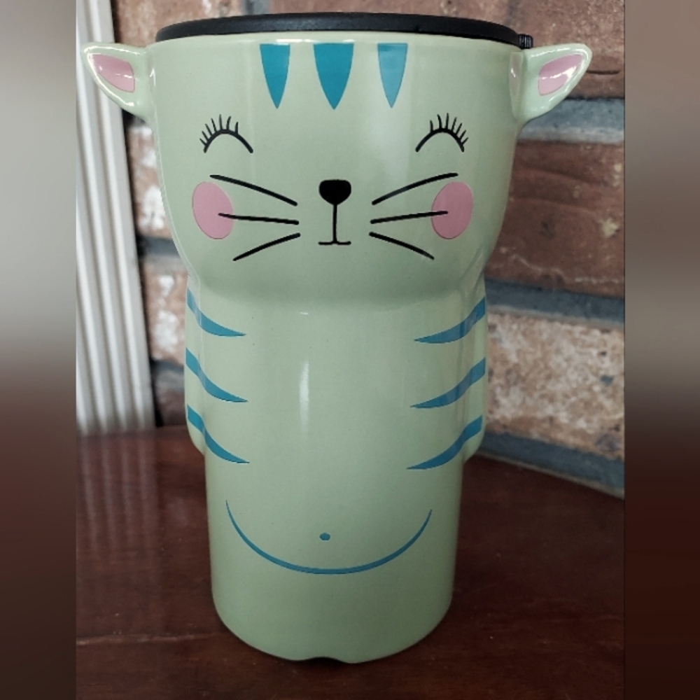 Green Ceramic Cat Kitty Travel Tumbler Revco Unused 2024 Camo Olive Lid